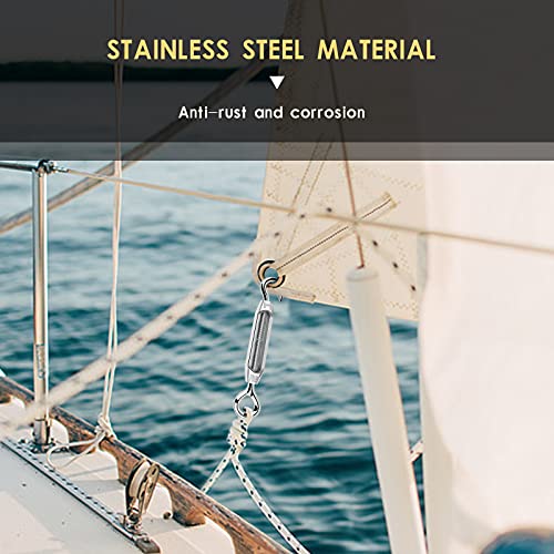 DEXIDUO Tensor de cable de tensor de paquete de 6, tensor de acero inoxidable 304 Tensor de gancho y ojo ajustable Tensor de cable de alambre Adecuado para tensores de cuerda de hilo