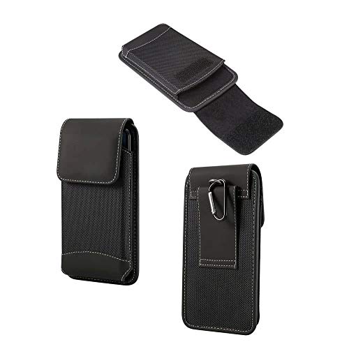 DFV mobile - Funda de Cinturon Vertical con Diseño en Piel y Nylon para iPhone 13 Pro (2021) - Negra