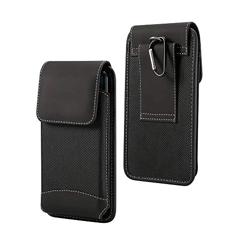 DFV mobile - Funda de Cinturon Vertical con Diseño en Piel y Nylon para iPhone 13 Pro (2021) - Negra