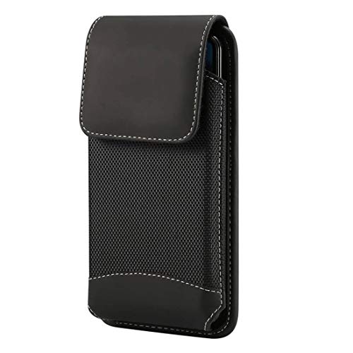 DFV mobile - Funda de Cinturon Vertical con Diseño en Piel y Nylon para iPhone 13 Pro (2021) - Negra