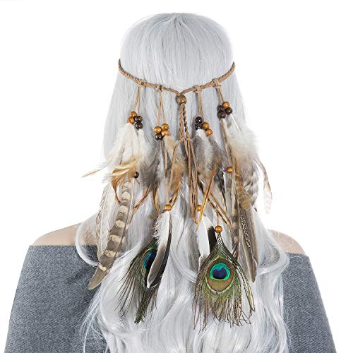 Diadema India Plumas, Czemo Boho Hippie Beads Headwear Headband Indio de la Pluma para Mujeres Niñas