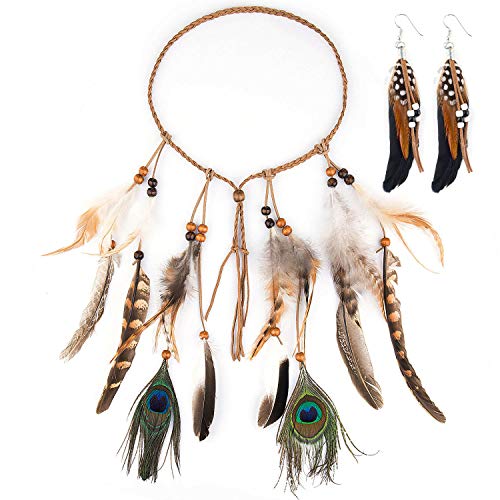 Diadema India Plumas, Czemo Boho Hippie Beads Headwear Headband Indio de la Pluma para Mujeres Niñas