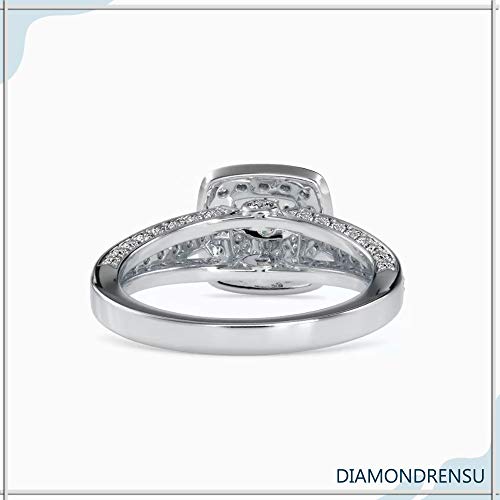 Diamondrensu Anillo de boda redondo de plata de ley 0,68 CTW de moissanita incolora para mujeres y niñas, anillo de compromiso de doble halo, anillo redondo, Piedra preciosa. Metal precioso.,