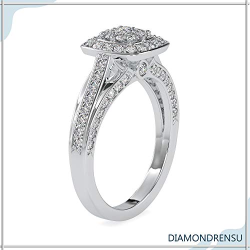 Diamondrensu Anillo de boda redondo de plata de ley 0,68 CTW de moissanita incolora para mujeres y niñas, anillo de compromiso de doble halo, anillo redondo, Piedra preciosa. Metal precioso.,