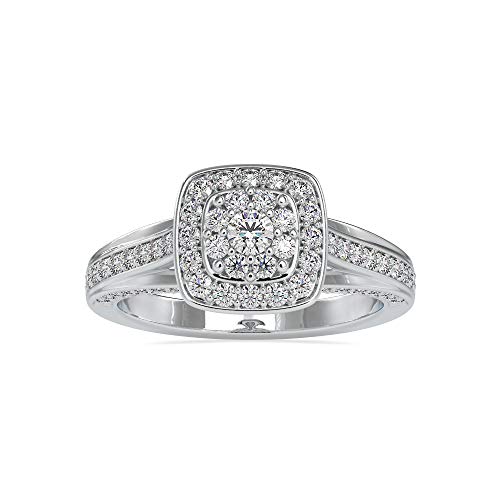 Diamondrensu Anillo de boda redondo de plata de ley 0,68 CTW de moissanita incolora para mujeres y niñas, anillo de compromiso de doble halo, anillo redondo, Piedra preciosa. Metal precioso.,