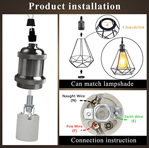 DiCUNO E27 Vintage Portalámpara, Sólido cerámica enchufe, Edison retro colgante, Industrial y decorativo para Iluminación de bricolaje, 600℃ Resistente al calor, 6 Piezas de perla negra socket