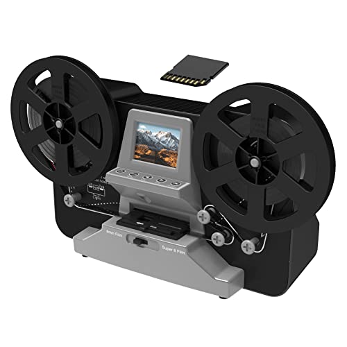 DIGITNOW! Escáner de Película Super 8 y 8mm, Digitalizador de Video 8 Normal 8, Convierte Rollos de Película en Digital MPEG HD1080P, Incl. Tarjeta de Memoria SD 32 GB con 2,4"LCD,Film Digitize, Gris
