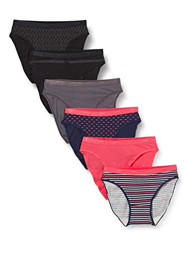 Dim Slip Les Pockets Coton X6 Lencería, Lote Bonito Rosa/Lote Negro Logo, 36/38 para Mujer