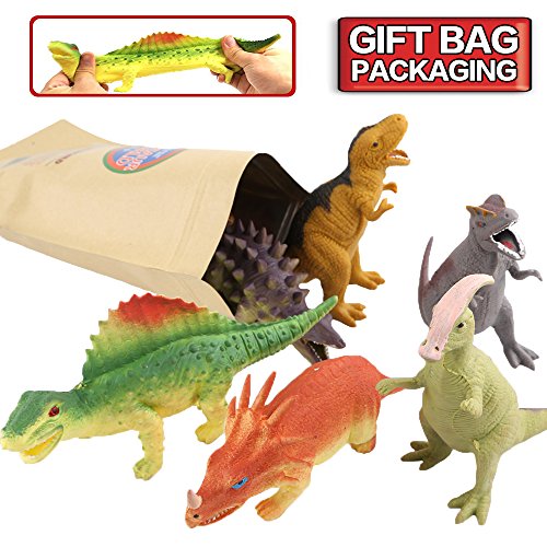 Dinosaurio de Goma de 8 pulgadas ( 6 Paguetes), con Bolsa de Regalo y Tarjeta de recursos de Aprendizaje - Juguete Blando de Figuras de Dinosaurio del Mundo Zoológico,Niños y Favoritos de Fiesta