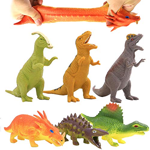 Dinosaurio de Goma de 8 pulgadas ( 6 Paguetes), con Bolsa de Regalo y Tarjeta de recursos de Aprendizaje - Juguete Blando de Figuras de Dinosaurio del Mundo Zoológico,Niños y Favoritos de Fiesta