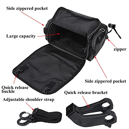 Dioche Bicicleta Bolsa para Manillar, Impermeable Alforjas Bolsa Moto Bicicleta Manillar Montaje Soporte Impermeable Solo Bolso de Hombro(Black)