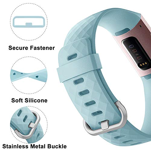 Dirrelo 3 Pack Compatible con Fitbit Charge 3/Fitbit Charge 4/Charge 3 SE Correa para Mujeres Hombres, Pulsera Deportiva de Repuesto Ajustable de Silicona Suave para, BLU Menta+Rosa+Viola S