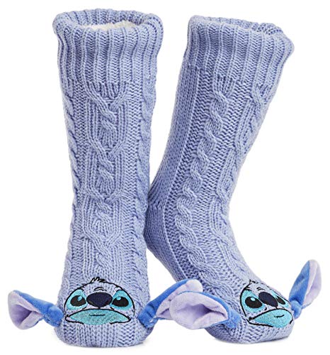 Disney Calcetines Antideslizantes Invierno Mujer Con Personajes Disney, Zapatillas de Punto Interior Forro Polar Para Estar Por Casa, Regalos Mujer (Morado)