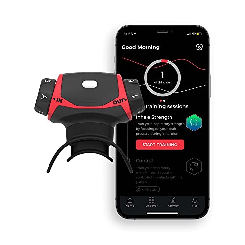 Dispositivo de ejercicio respiratorio Airofit Pro + aplicación de entrenador de respiración virtual Entrenador muscular para mejorar la capacidad pulmonar el rendimiento físico y el bienestar general