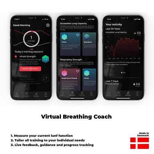 Dispositivo de ejercicio respiratorio Airofit Pro + aplicación de entrenador de respiración virtual Entrenador muscular para mejorar la capacidad pulmonar el rendimiento físico y el bienestar general