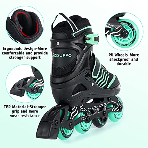 DISUPPO Patines en Línea Niños Niñas, Patín sobre Ruedas Iluminadas Inline Skates Ajustables Adultos, Patines Infantiles con Luces, Ruedas de PU (Talla EU 31-42) (Verde, L)