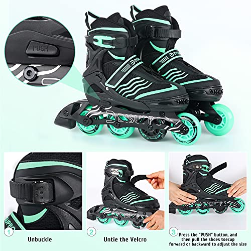 DISUPPO Patines en Línea Niños Niñas, Patín sobre Ruedas Iluminadas Inline Skates Ajustables Adultos, Patines Infantiles con Luces, Ruedas de PU (Talla EU 31-42) (Verde, L)