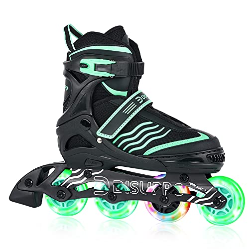 DISUPPO Patines en Línea Niños Niñas, Patín sobre Ruedas Iluminadas Inline Skates Ajustables Adultos, Patines Infantiles con Luces, Ruedas de PU (Talla EU 31-42) (Verde, L)