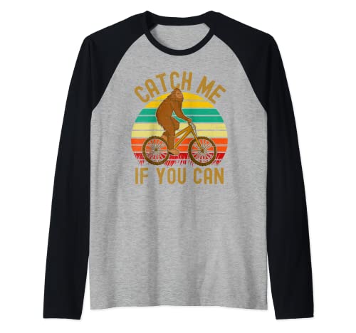 Divertido Bigfoot En Bicicleta Sasquatch Yeti Mountain Biking Design Camiseta Manga Raglan