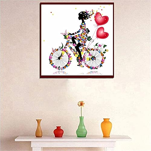 DIY Kits de pintura diamante 5D por Adultos/niños, Bicicleta de niña Diamond Painting dot completo cristal bordado punto de cruz mano Artesanía para decor de paredes del hogar Round Drill,40x40cm