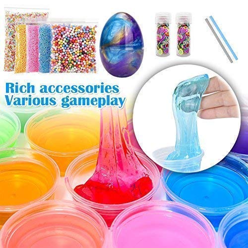 DIY Slime Kit - Juguetes para niños, Slime DIY con 12 Colores de Slime de Cristal, Slime de Huevo, Bolas de Espuma...