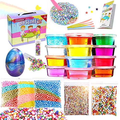 DIY Slime Kit - Juguetes para niños, Slime DIY con 12 Colores de Slime de Cristal, Slime de Huevo, Bolas de Espuma...