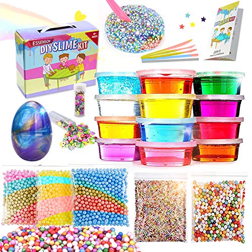 DIY Slime Kit - Juguetes para niños, Slime DIY con 12 Colores de Slime de Cristal, Slime de Huevo, Bolas de Espuma...