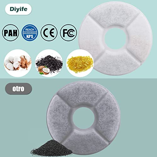 Diyife Filtros Fuente Gatos, [8 Paquetes] Filtros de Repuesto de Fuentes de Mascotas con Resina y Carbón Activo, 3 Filtros de Repuesto, 1.6-2.4L para Fuentes de Agua Automáticas para Gatos