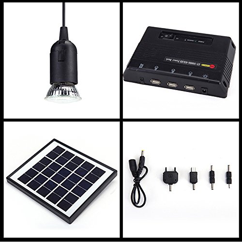 Docooler 4W Kit de Panel Solar propulsado, 3 Bombillas LED, USB, 5 V Cargador de Teléfono Sistema Casa Kit, Jardín Camping Pesca