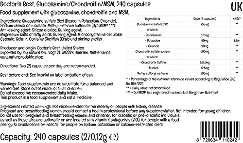 Doctor's Best, Glucosamina-Condroitina MSM, con OptiMSM, 240 Cápsulas, Probado en Laboratorio, Sin Soja, Sin Gluten, No GMO
