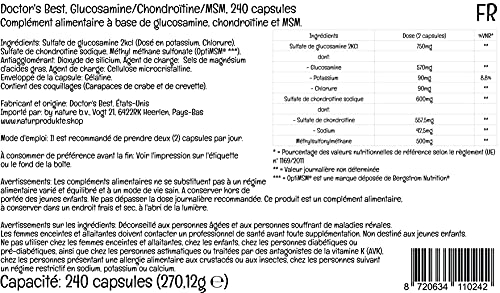 Doctor's Best, Glucosamina-Condroitina MSM, con OptiMSM, 240 Cápsulas, Probado en Laboratorio, Sin Soja, Sin Gluten, No GMO