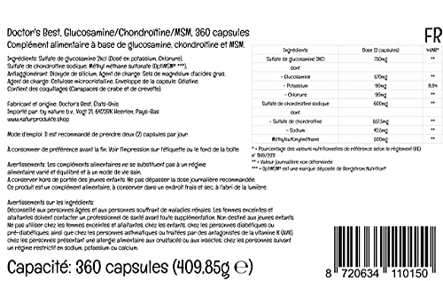 Doctor's Best, Glucosamina-Condroitina MSM, con OptiMSM, 360 Cápsulas, Probado en Laboratorio, Sin Soja, Sin Gluten, No GMO