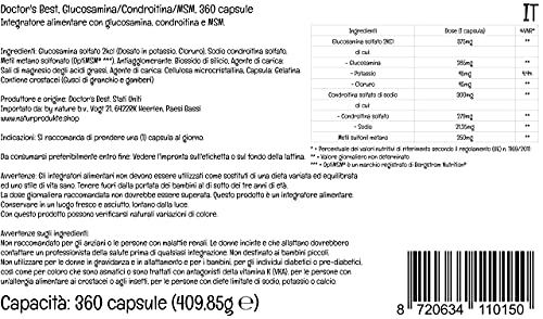 Doctor's Best, Glucosamina-Condroitina MSM, con OptiMSM, 360 Cápsulas, Probado en Laboratorio, Sin Soja, Sin Gluten, No GMO