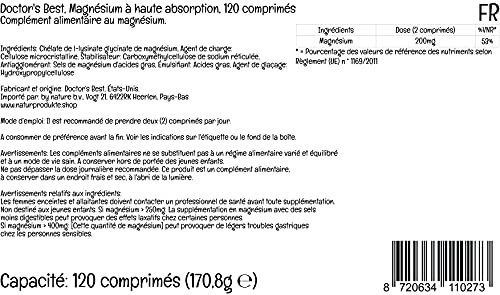 Doctor's Best, Magnesio de Alta Absorción, 100% Quelado con TRAACS, con Glicina y Lisina, 120 Comprimidos veganos, Probado en Laboratorio, Sin Soja, Sin Gluten, No GMO