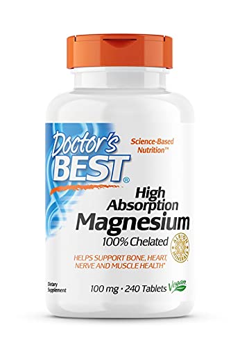 Doctor's Best, Magnesio de Alta Absorción, 100% Quelado con TRAACS, con Glicina y Lisina, 240 Comprimidos veganos, Probado en Laboratorio, Sin Soja, Sin Gluten, No GMO