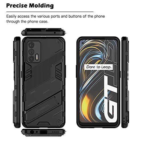 DOINK Funda para el OPPO Realme GT, Carcasa de PC+TPU Silicona Case Cover, Armadura Estuche con Soporte - Negro