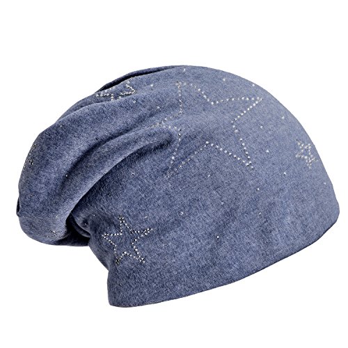 DonDon Mujer Gorro de Invierno con Estrella Plata estrás Estrella e Forro Interior Suave - Azul