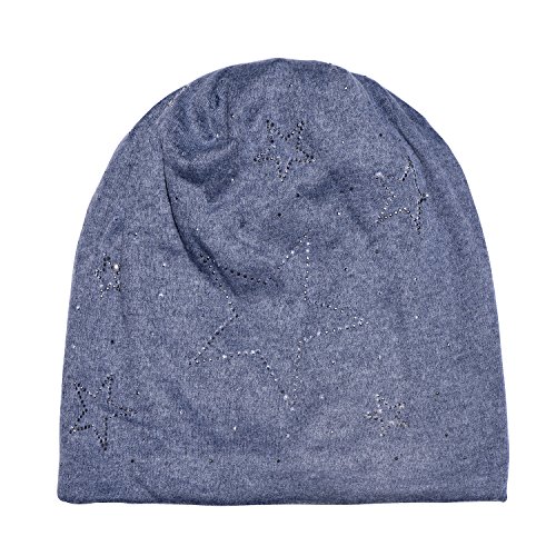 DonDon Mujer Gorro de Invierno con Estrella Plata estrás Estrella e Forro Interior Suave - Azul