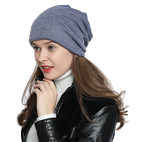 DonDon Mujer Gorro de Invierno con Estrella Plata estrás Estrella e Forro Interior Suave - Azul