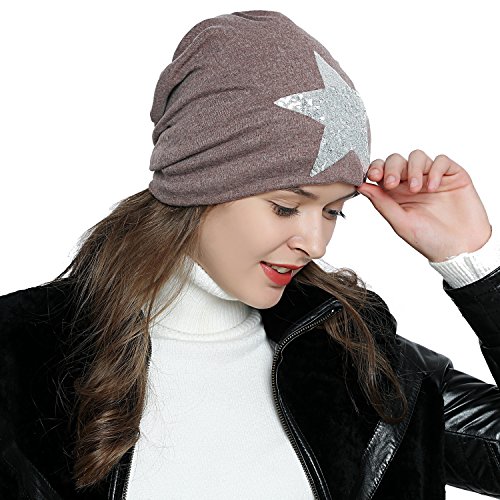 DonDon Mujer Gorro de Invierno con Estrella Plata Paillettes Estrella e Forro Interior Suave - marrón