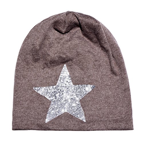 DonDon Mujer Gorro de Invierno con Estrella Plata Paillettes Estrella e Forro Interior Suave - marrón