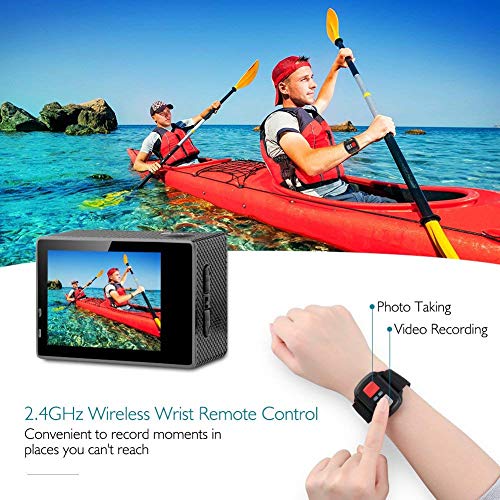 Dragon Touch Cámara Deportiva 4K WiFi 16MP Cámara de Acción con Control Remoto Cámara Sumergible Acuática 30m Impermeable 170° Gran Angular Videocámara con 2 Baterías Multi Accesorios (Vision 3)