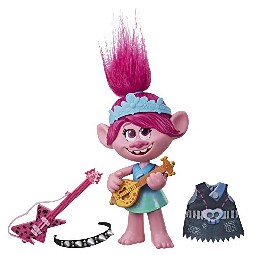 DreamWorks Trolls World Tour Pop-to-Rock Poppy - Muñeca con 2 Looks y Sonidos Diferentes, Toy Sings Trolls Solo Quiere divertirse