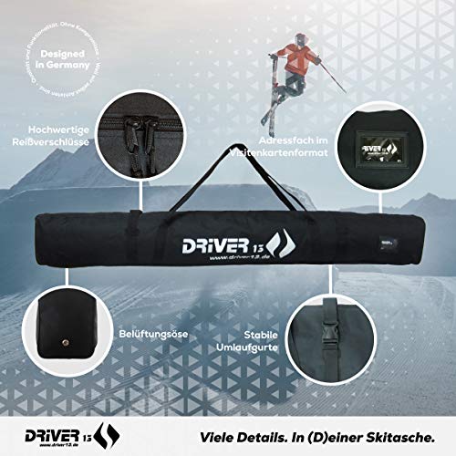 Driver13 ® Bolsa de esquí bolsa para bastones de esquí, bolsa de esquí para el almacenamiento y el transporte durante el esquí, negro impermeable 185 cm