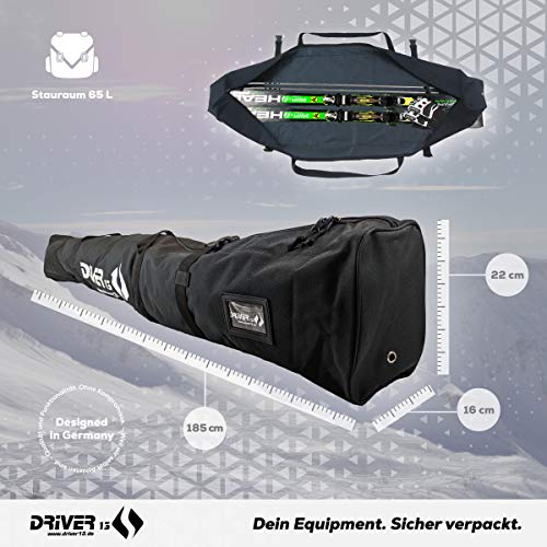 Driver13 ® Bolsa de esquí bolsa para bastones de esquí, bolsa de esquí para el almacenamiento y el transporte durante el esquí, negro impermeable 185 cm