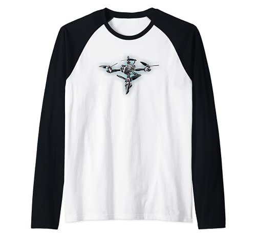 Drone pilot FPV racing freestyle drone racer azul led respla Camiseta Manga Raglan