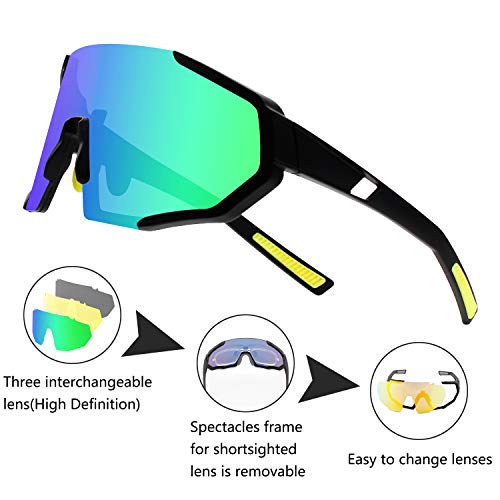DUDUKING Gafas Sol Polarizadas Hombre Mujer Gafas de Sol Deportivas UV 400 Protección Gafas con 3 Rodajas De Lentes Intercambiables para Ciclismo Correr Golf Beisbol Surf Conducción Esquiando