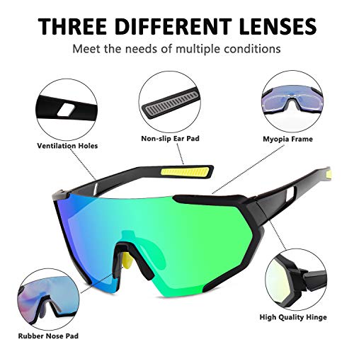DUDUKING Gafas Sol Polarizadas Hombre Mujer Gafas de Sol Deportivas UV 400 Protección Gafas con 3 Rodajas De Lentes Intercambiables para Ciclismo Correr Golf Beisbol Surf Conducción Esquiando