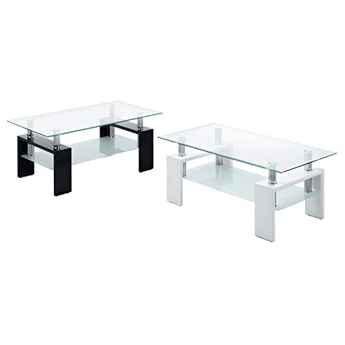 duehome Mesa Centro Moderna de Cristal, Mesita de Salon, Color Blanco Brillo, Medidas: 110 cm (Largo) x 60 cm (Ancho) x 45 cm (Altura)