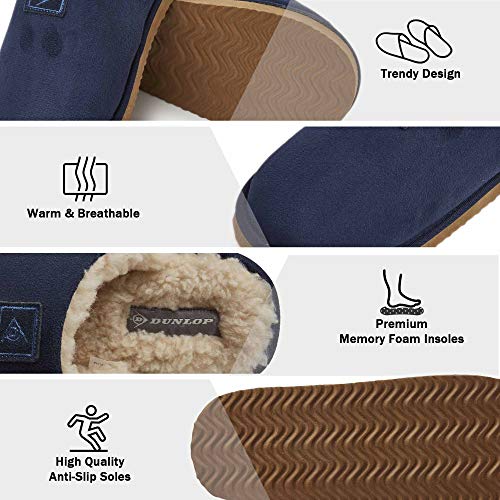 Dunlop Zapatillas Casa Hombre, Memory Foam Pantuflas Peluche Abiertas, Zapatillas De Estar En Casa Invierno Calientes Suela de Goma Dura Interior Exterior, Regalos para Hombre (46 EU, Azul Navy)